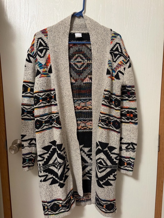 Northern Angel Open Front Aztec Southwestern Pattern Cardigan Sweater - Cream XL - Picture 2 of 7